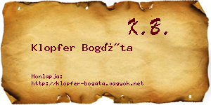 Klopfer Bogáta névjegykártya